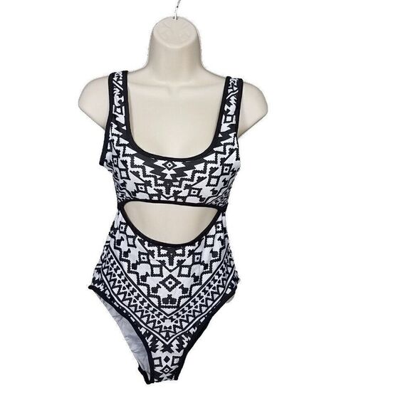 EKOUAER Women's Size Small Black White Swimsuit Cutout One Piece Swimming Suit S - Picture 3 of 9